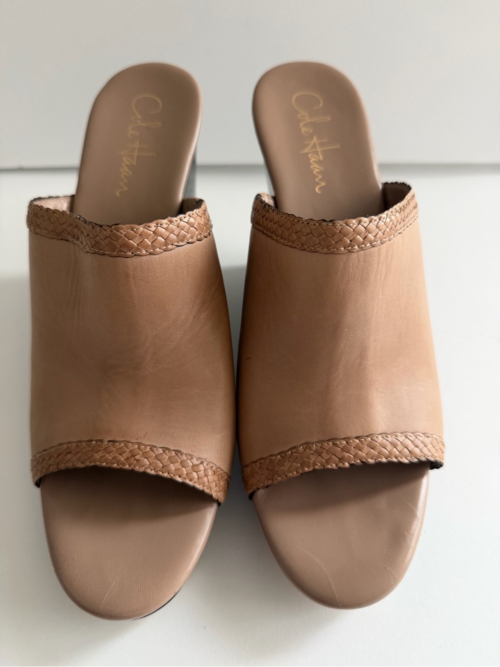 Cole Haan Tan Leather Wedge Slide Sandals
